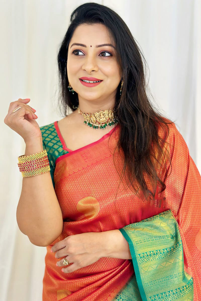 Beguiling Red Color Soft Lichi Silk Saree With Blouse Piece