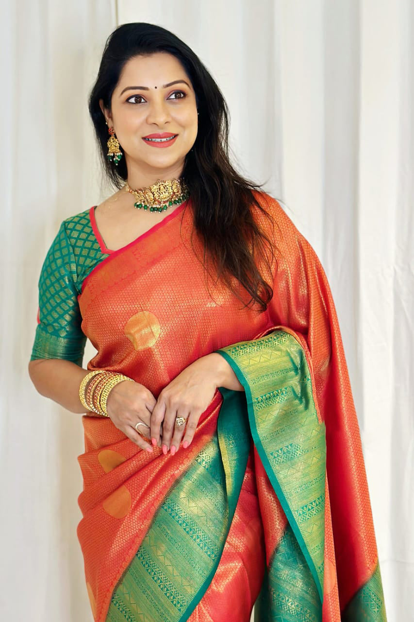 Beguiling Red Color Soft Lichi Silk Saree With Blouse Piece