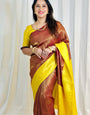 Radiating Yellow Color Soft Lichi Silk Saree With Blouse Piece