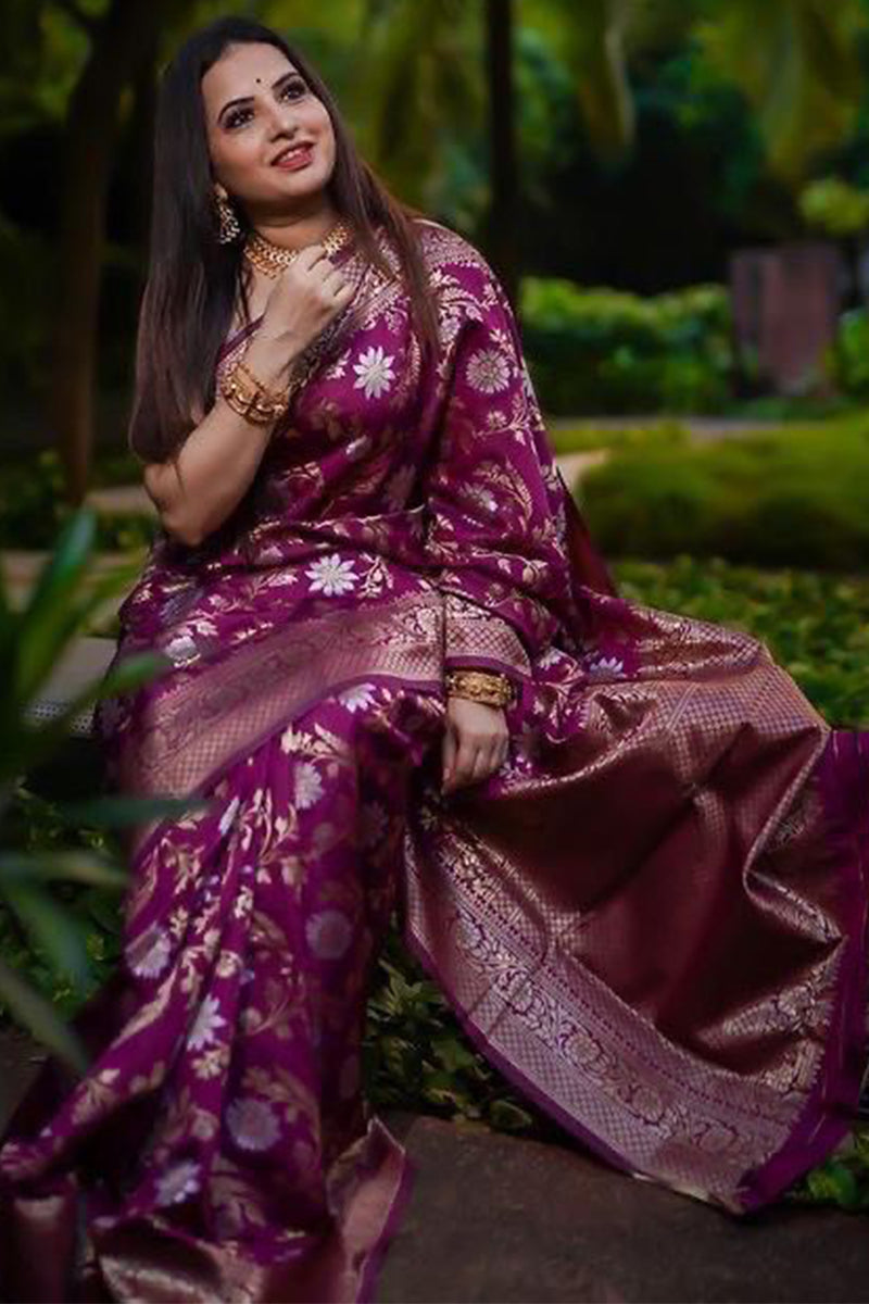 Resplendent Purple Color Soft Lichi Silk Saree With Blouse Piece