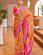 Enchanting Orange Color Patola Silk Saree With Blouse Piece