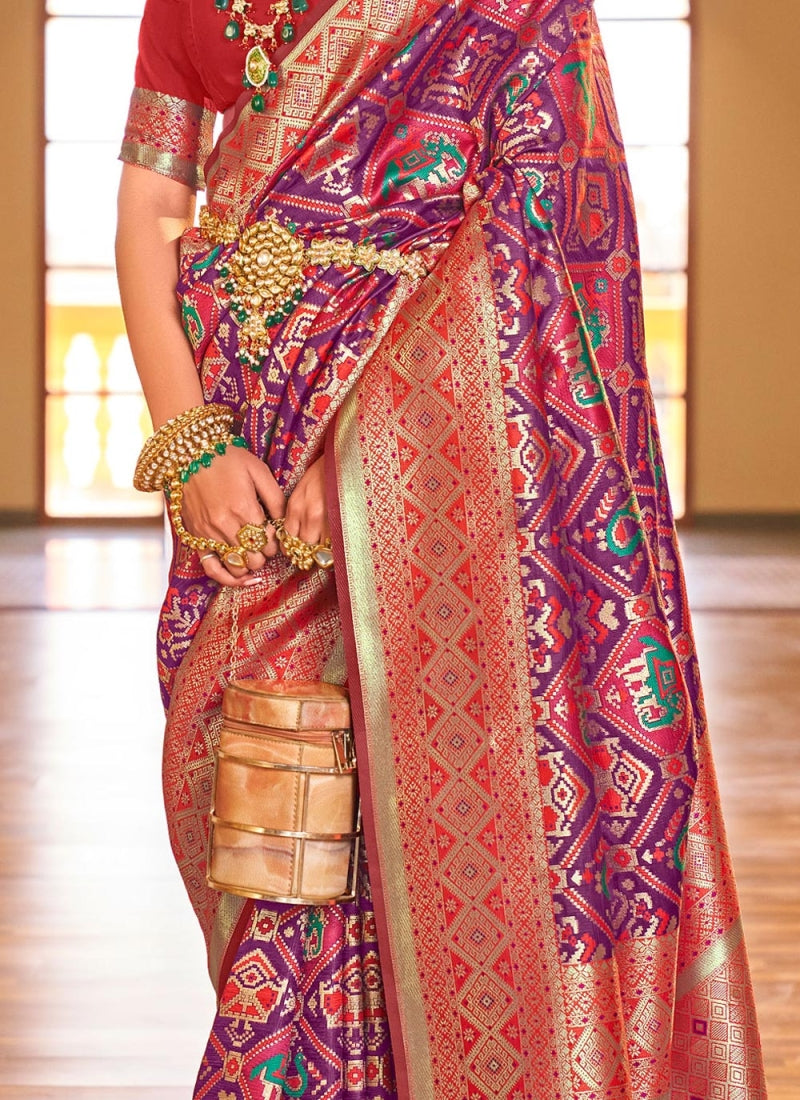 Mystical Purple Color Patola Silk Saree With Blouse Piece