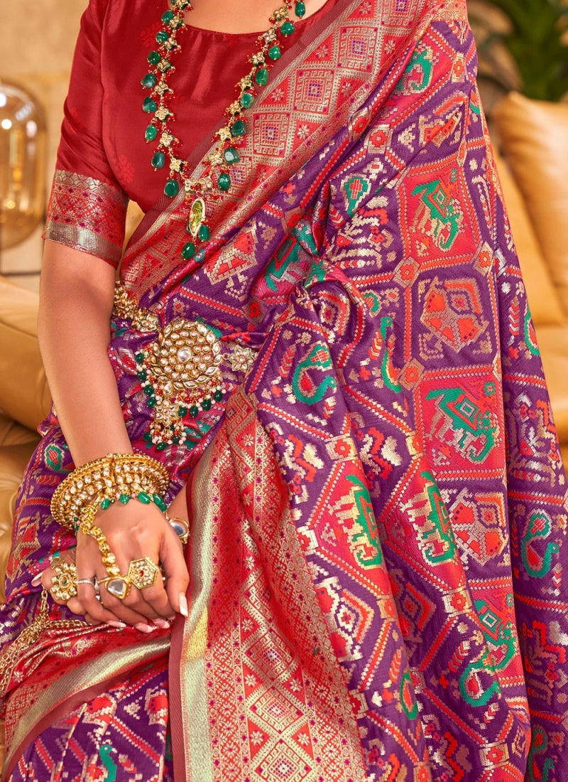 Mystical Purple Color Patola Silk Saree With Blouse Piece