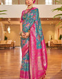 Soothing Turquoise Blue Color Patola Silk Saree With Blouse Piece