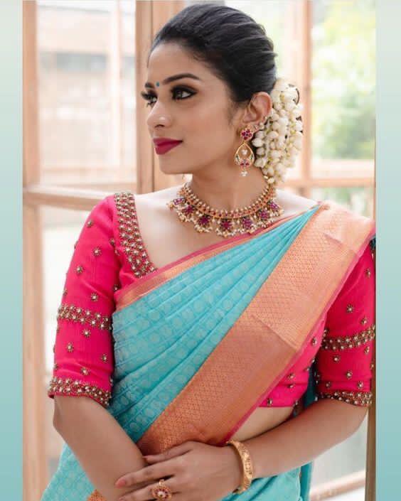 Whimsical Firozi Color Soft Lichi Silk Saree With Blouse Piece