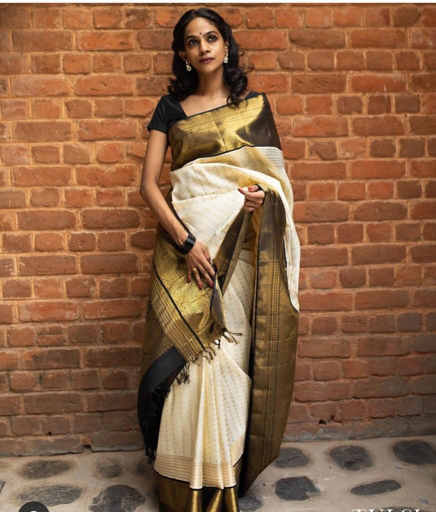 Stunning Off White Color Soft Lichi Silk Saree With Blouse Piece