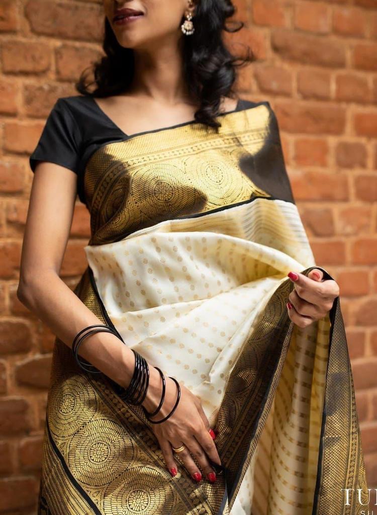 Stunning Off White Color Soft Lichi Silk Saree With Blouse Piece