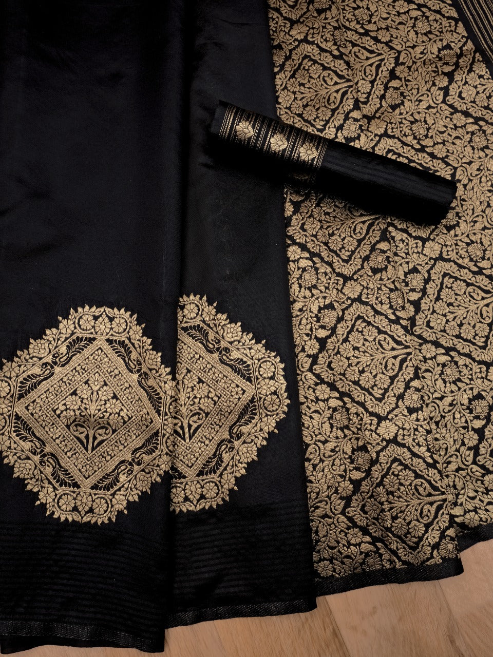 Serene Black Color Soft Lichi Silk Saree With Blouse Piece