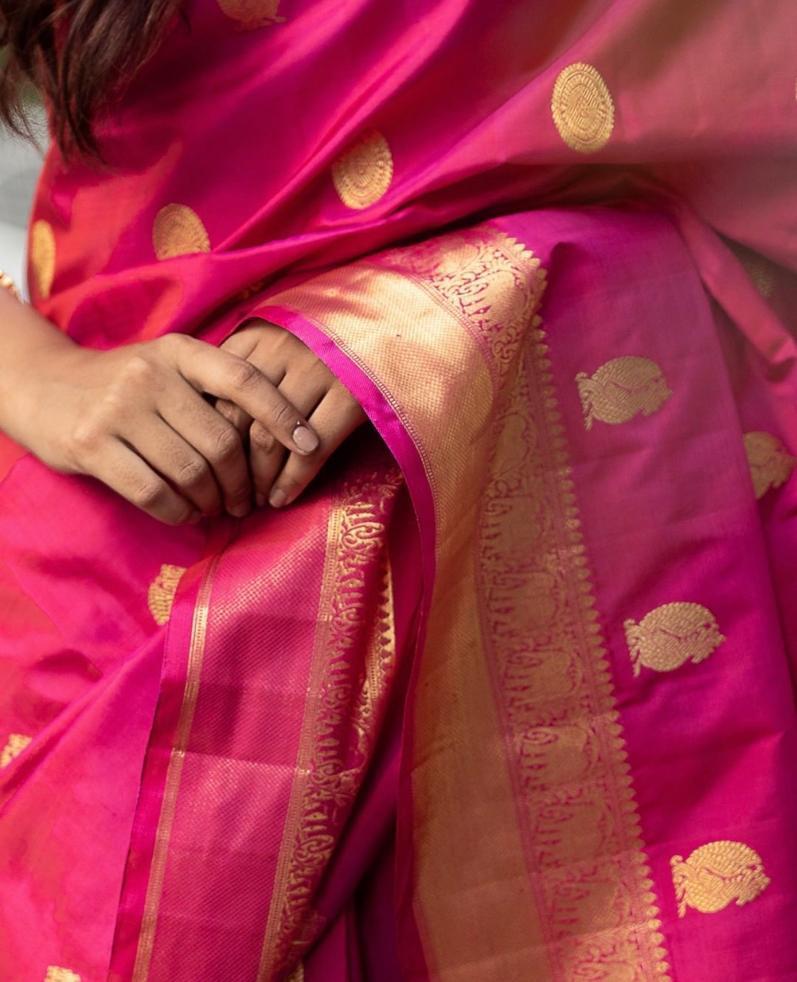 Heavenly Dark Pink Color Soft Lichi Silk Saree With Blouse Piece