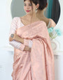 Sparkling Baby Pink Color Kanjivaram Silk Saree With Blouse Piece