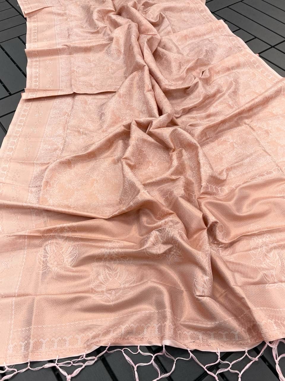 Sparkling Baby Pink Color Kanjivaram Silk Saree With Blouse Piece