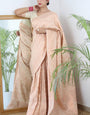 Shimmery Beige Color Kanjivaram Silk Saree With Blouse Piece