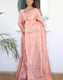 Opulent Peach Color Kanjivaram Silk Saree With Blouse Piece