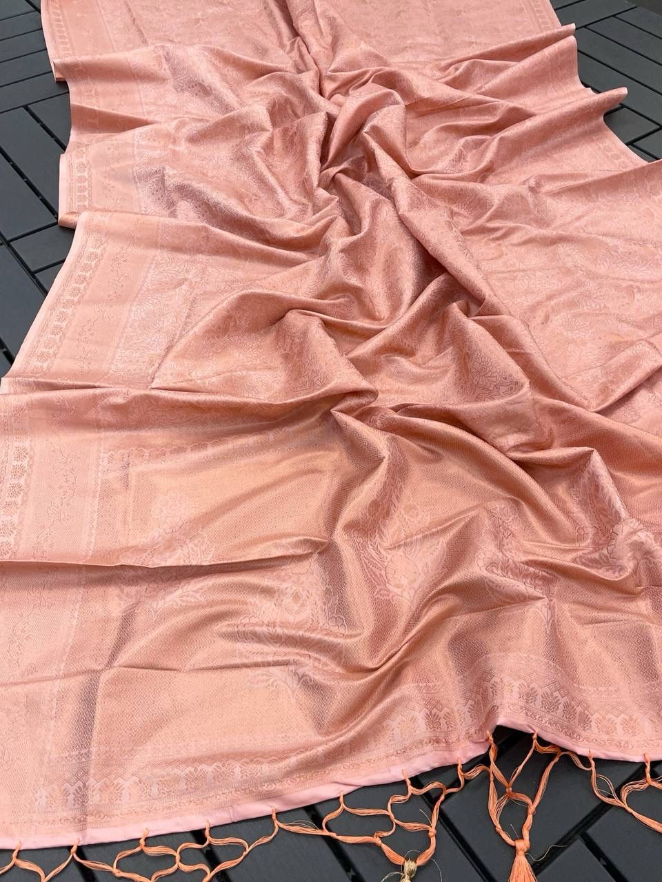 Opulent Peach Color Kanjivaram Silk Saree With Blouse Piece