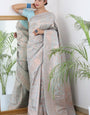 Arousing Sky Blue Color Kanjivaram Silk Saree With Blouse Piece