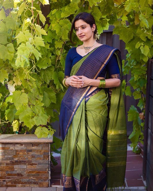 Panacea Green Color Soft Lichi Silk Saree With Blouse Piece