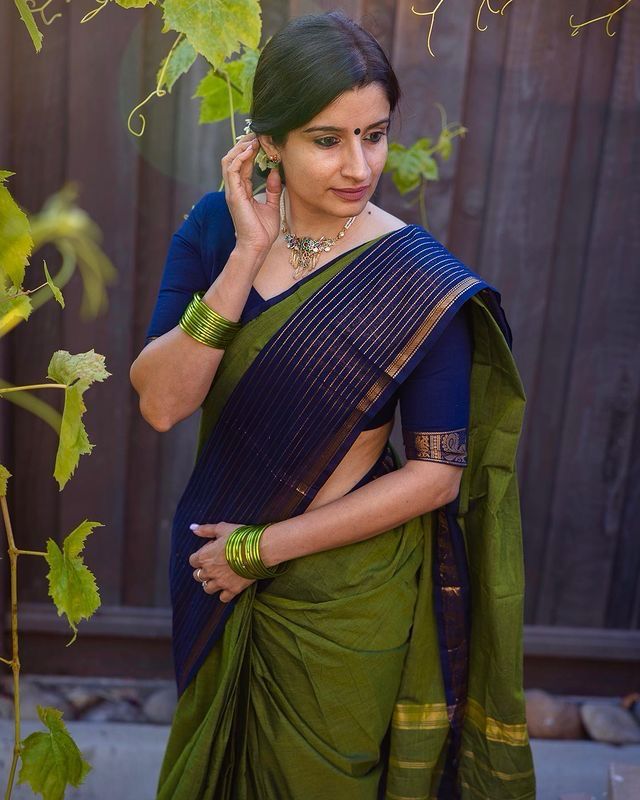 Panacea Green Color Soft Lichi Silk Saree With Blouse Piece