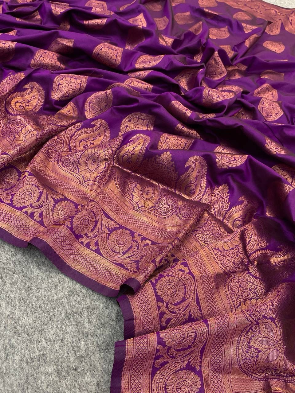 Glamorous Purple Color Banarasi Soft Silk Saree With Blouse Piece