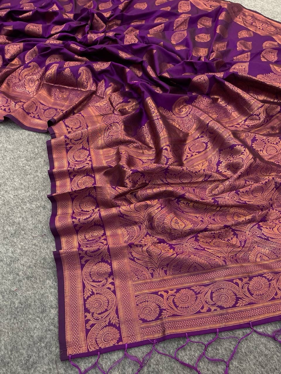 Glamorous Purple Color Banarasi Soft Silk Saree With Blouse Piece