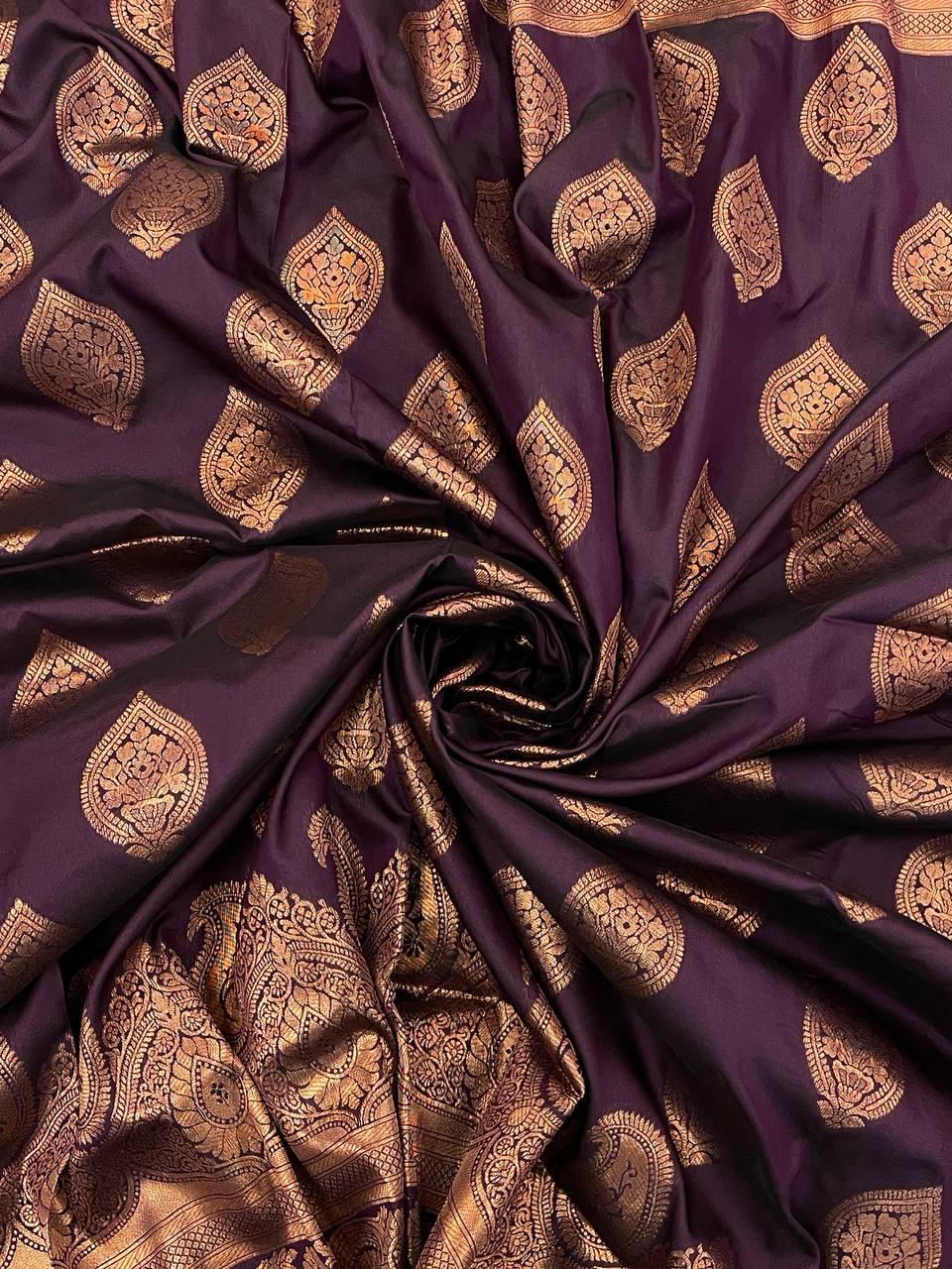 Exquisite Wine Color Banarasi Soft Silk Saree With Blouse Piece