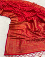 Effulgent Red Color Banarasi Soft Silk Saree With Blouse Piece