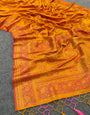 Lively Yellow Color Banarasi Soft Silk Saree With Blouse Piece