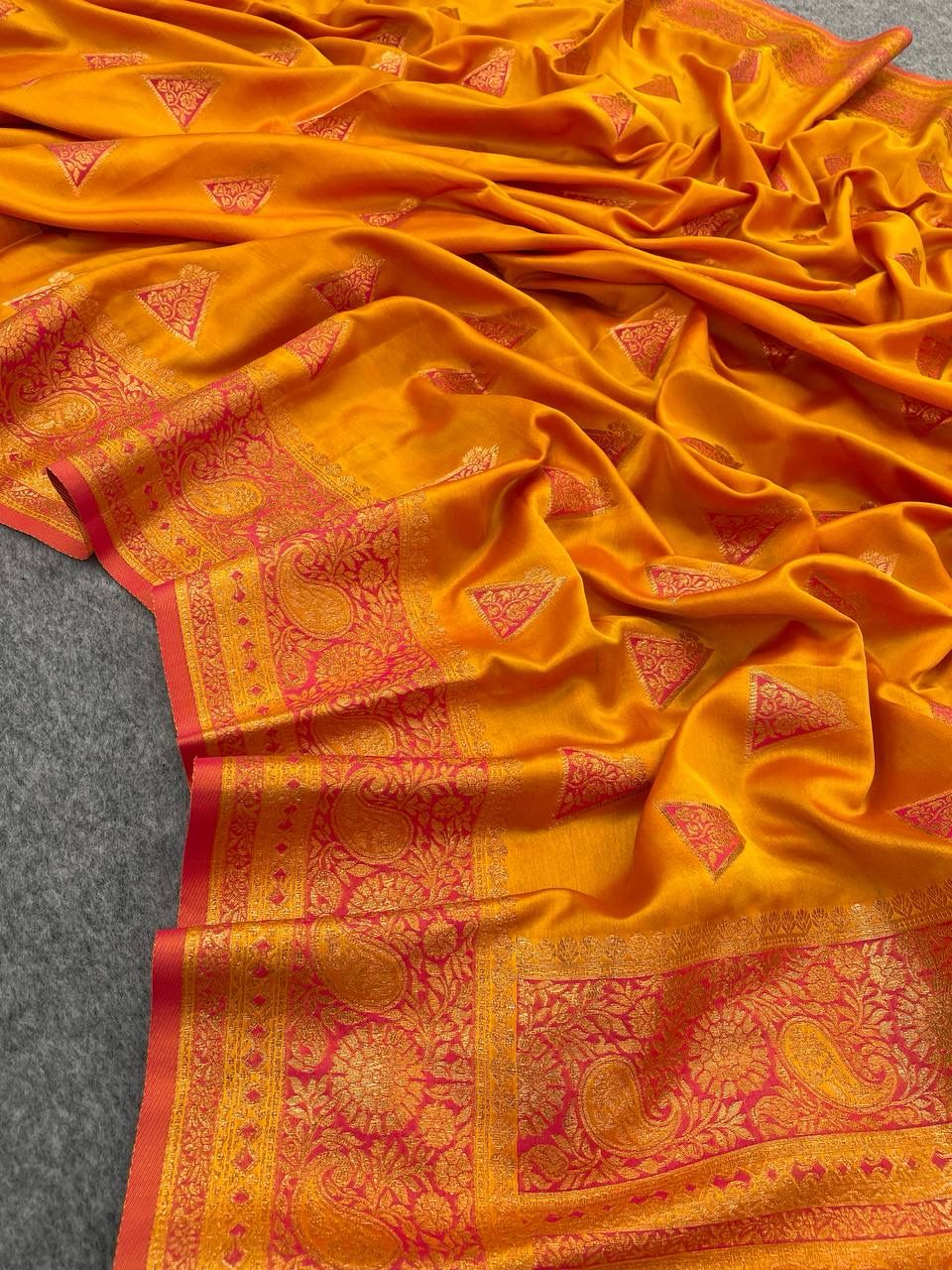 Lively Yellow Color Banarasi Soft Silk Saree With Blouse Piece