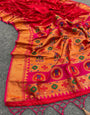 Glimmering Red Color Paithani Silk Saree With Blouse Piece