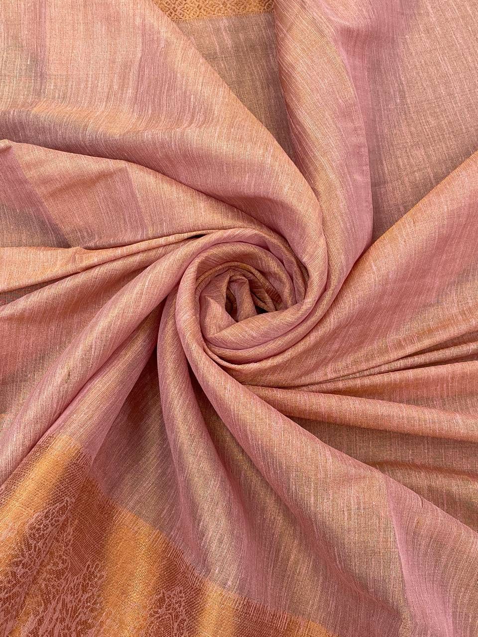 Dazzlingly Baby Pink Color Cotton Linen Silk Saree With Blouse Piece