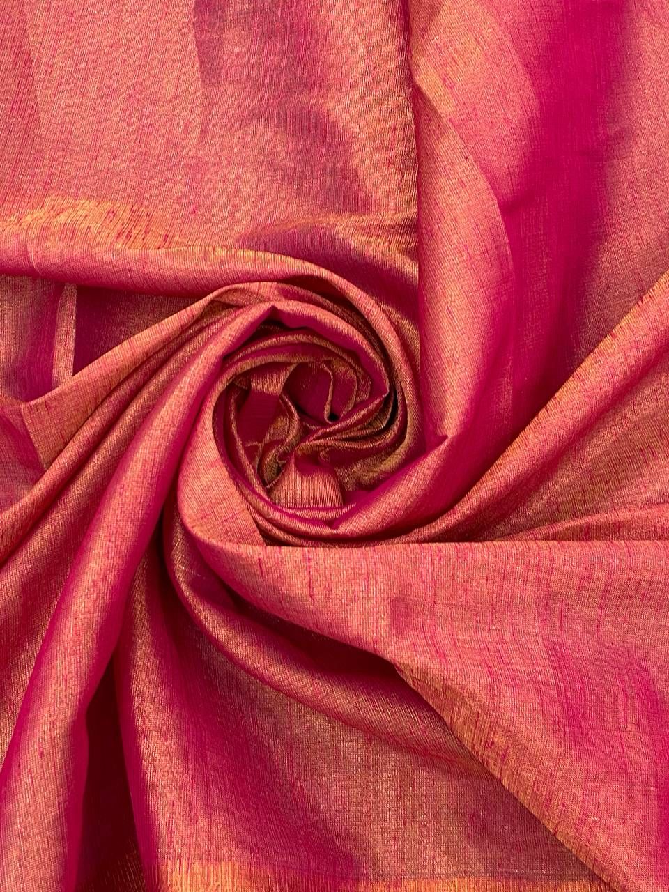 Enthralling Pink Color Cotton Linen Silk Saree With Blouse Piece