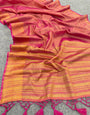 Enthralling Pink Color Cotton Linen Silk Saree With Blouse Piece