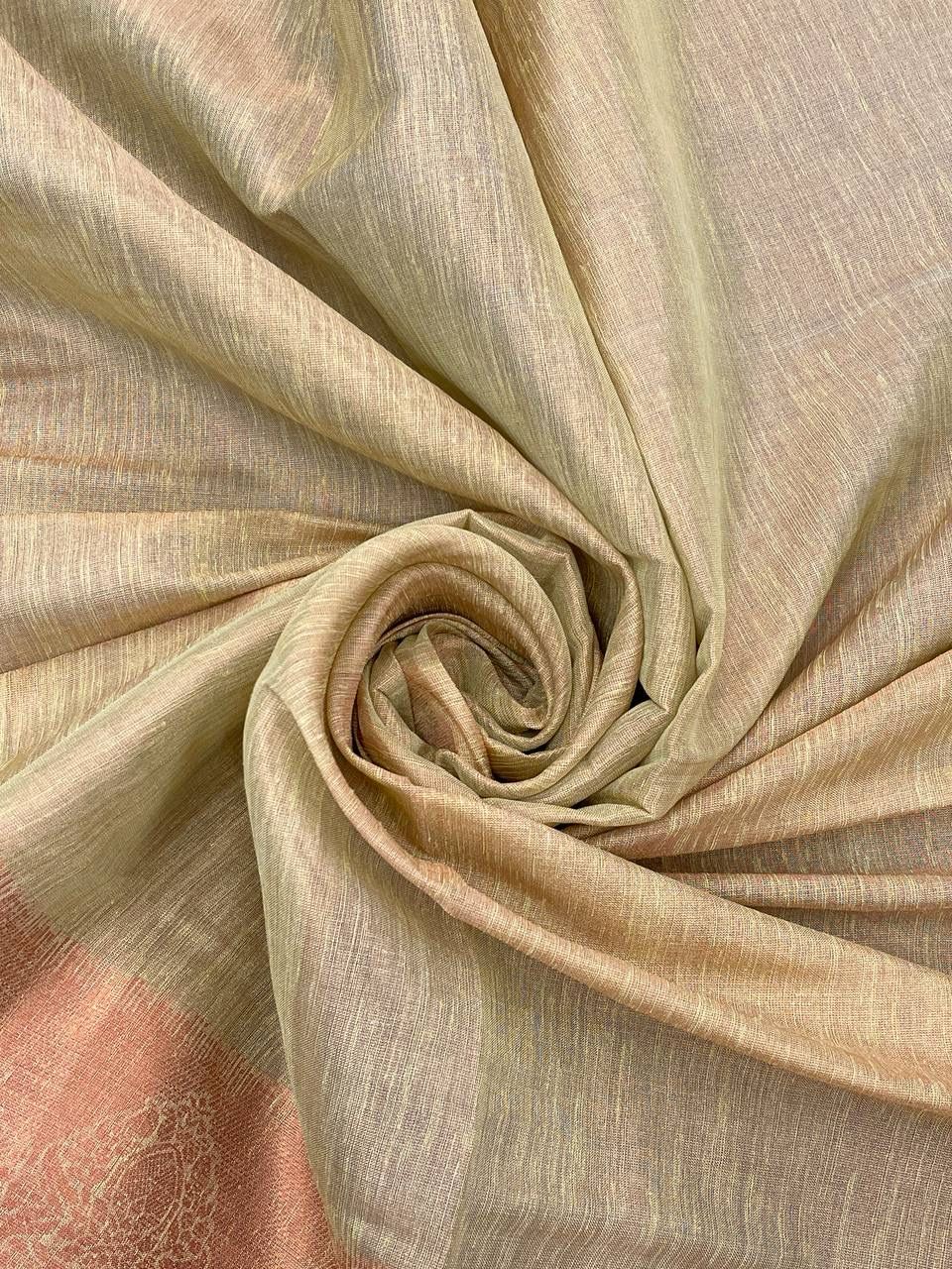 Mesmerizing Pista Color Cotton Linen Silk Saree With Blouse Piece