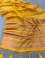 Delicate Yellow Color Cotton Linen Silk Saree With Blouse Piece