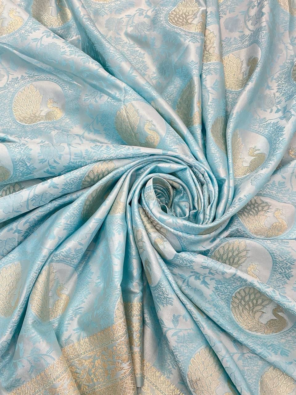 Shiny Sky Blue Color Banarasi Soft Silk Saree With Blouse Piece