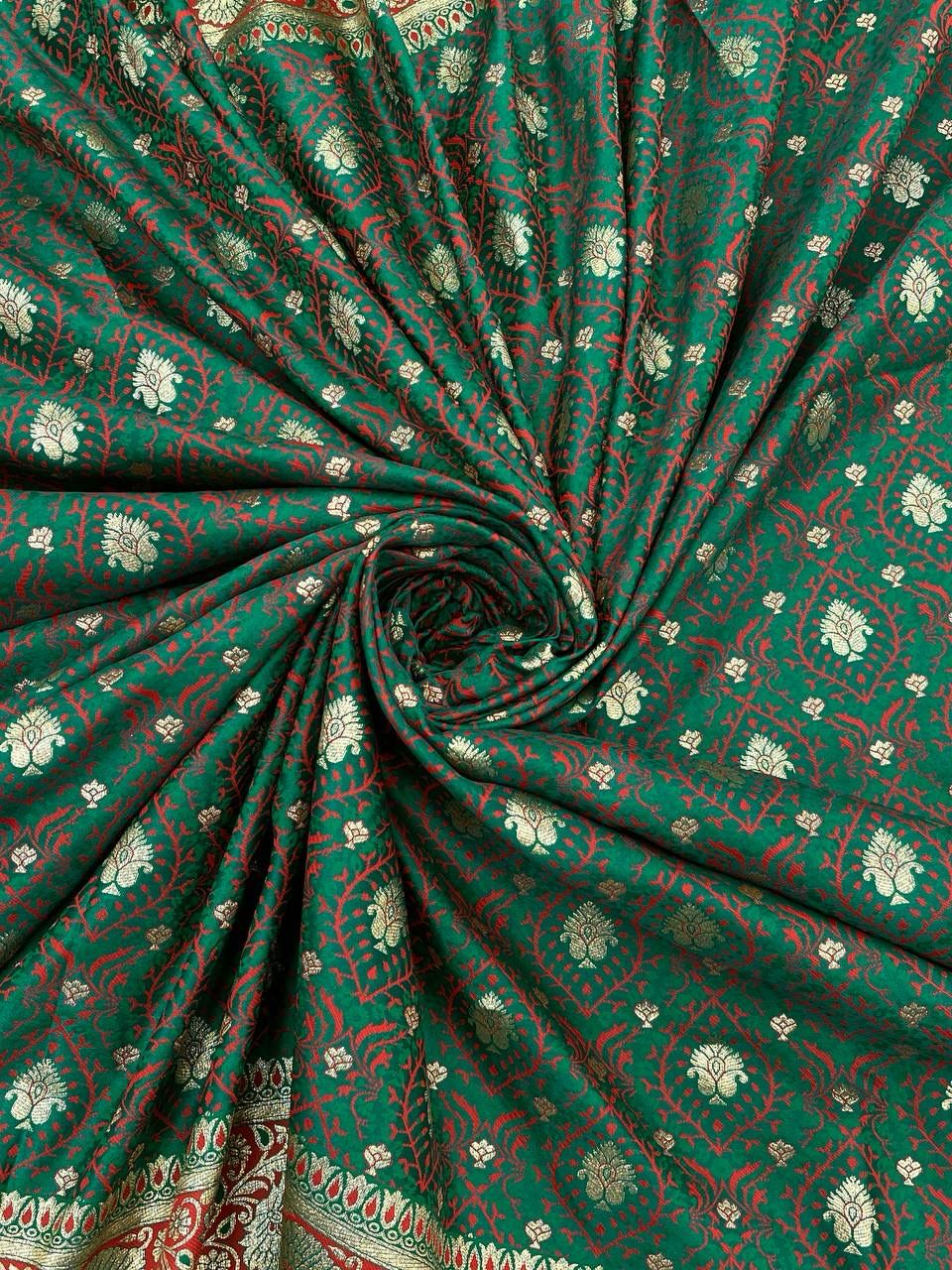 Opulent Dark Green Color Banarasi Soft Silk Saree With Blouse Piece