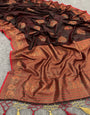 Enthralling Brown Color Banarasi Soft Silk Saree With Blouse Piece