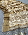 Gleaming Brown Color Digital Printed Dola Silk Saree With Blouse Piece