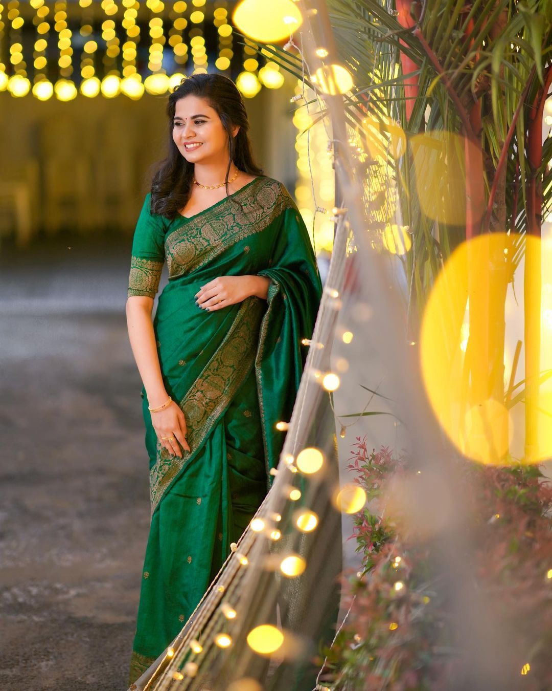 Radiating Green Color Banarasi Soft Silk Saree With Blouse Piece