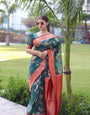 Sublime Rama Green Color Organza Silk Saree With Blouse Piece