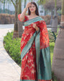 Gleamy Red Color Organza Silk Saree With Blouse Piece