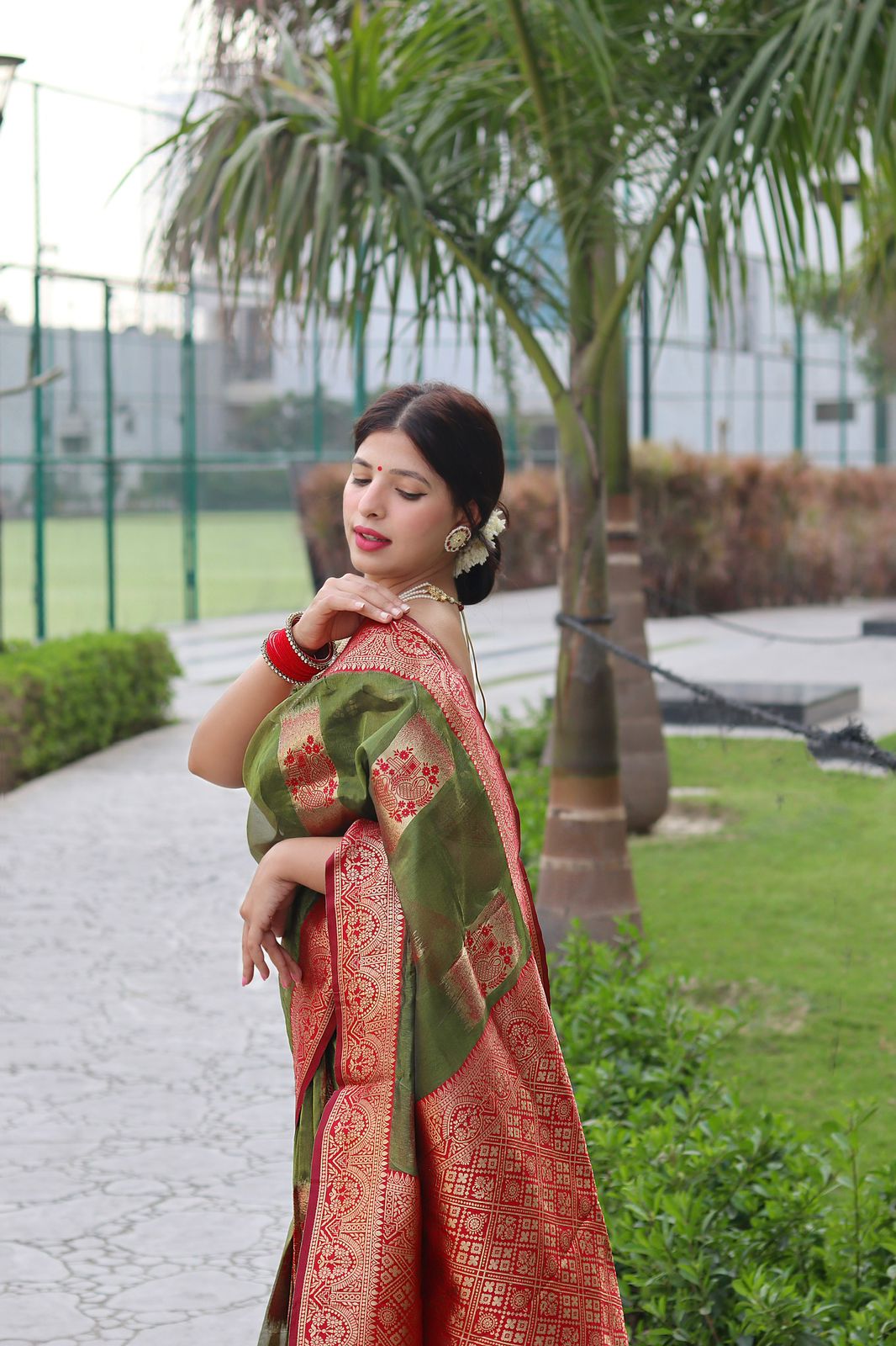 Angelic Green Color Organza Silk Saree With Blouse Piece