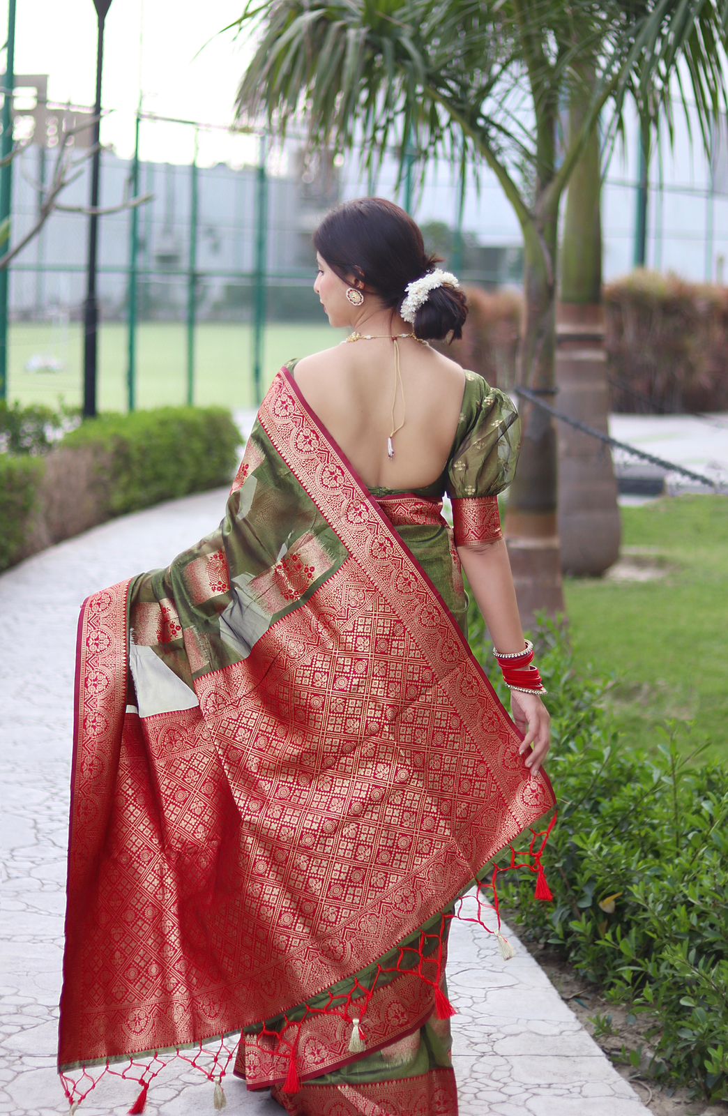 Angelic Green Color Organza Silk Saree With Blouse Piece