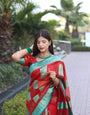 Shimmery Red Color Organza Silk Saree With Blouse Piece