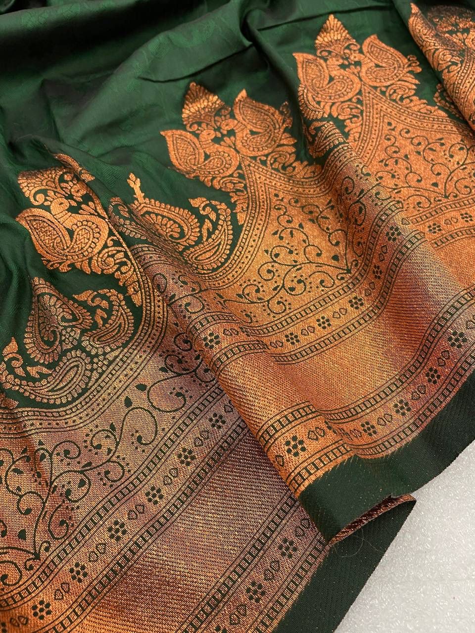 Ethereal Dark Green Color Banarasi Soft Silk Saree With Blouse Piece