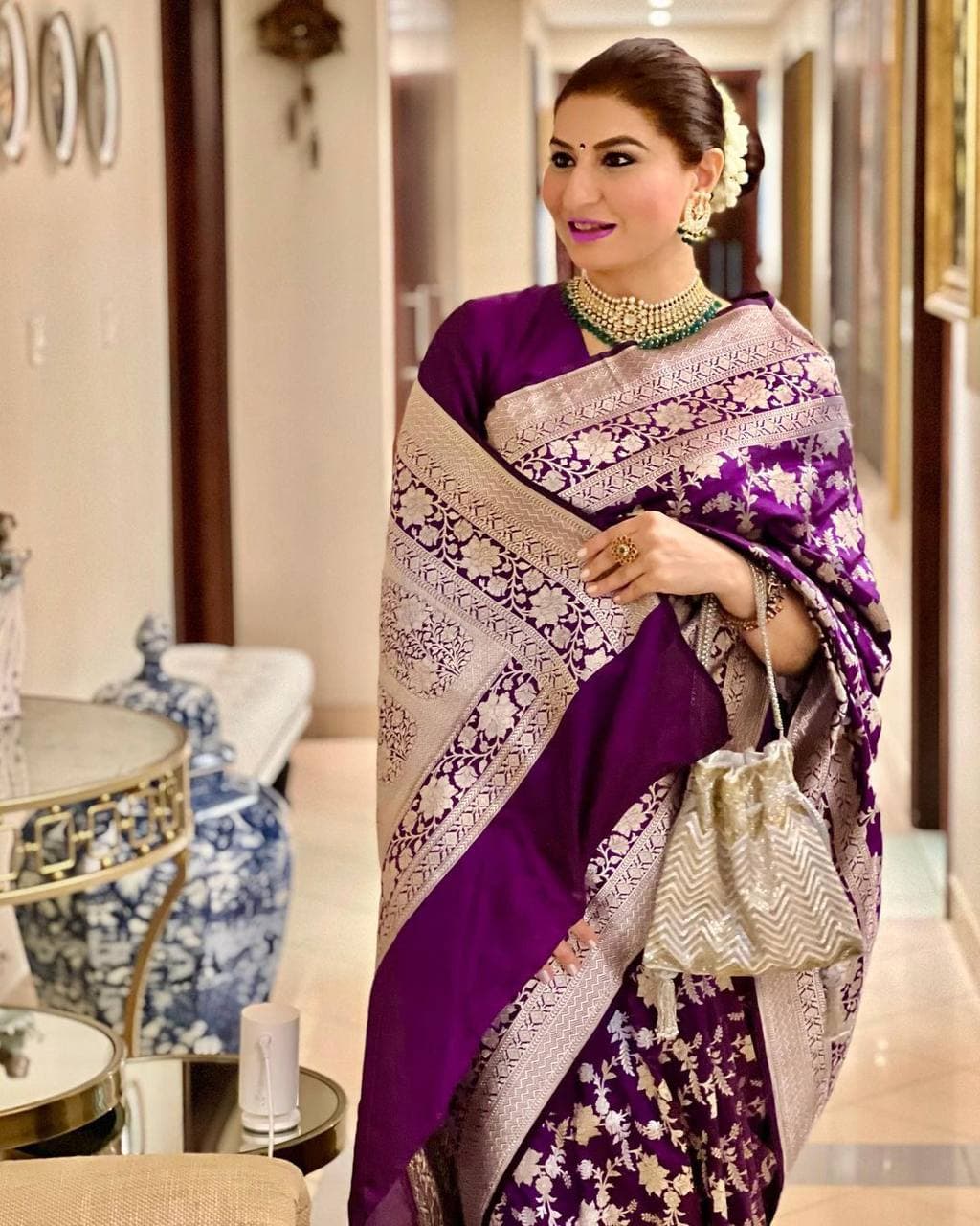 Resplendent Purple Color Banarasi Soft Silk Saree With Blouse Piece