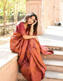 Luminous Wine Color Kanjivaram Silk Saree With Blouse Piece