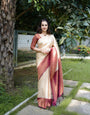 Incandescent Beige Color Banarasi Soft Silk Saree With Blouse Piece