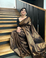 Iconic Black Color Banarasi Soft Silk Saree With Blouse Piece