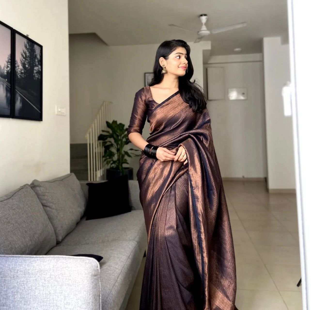 Mythical Black Color Banarasi Soft Silk Saree With Blouse Piece