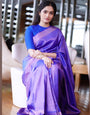 Gossamer Blue Color Banarasi Soft Silk Saree With Blouse Piece